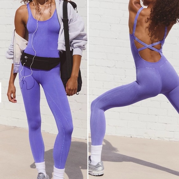 free people movement Pants - NWOT FP Movement by Free People Good Karma purple Strappy Jumpsuit XS/S